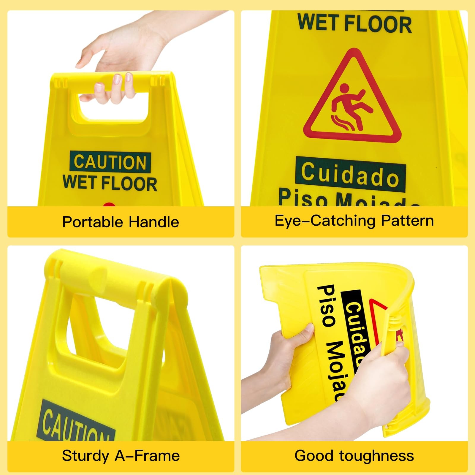 2-Pack Caution Wet Floor Sign, 17.5″ Height, Bright Yellow, Double-Sided Folding