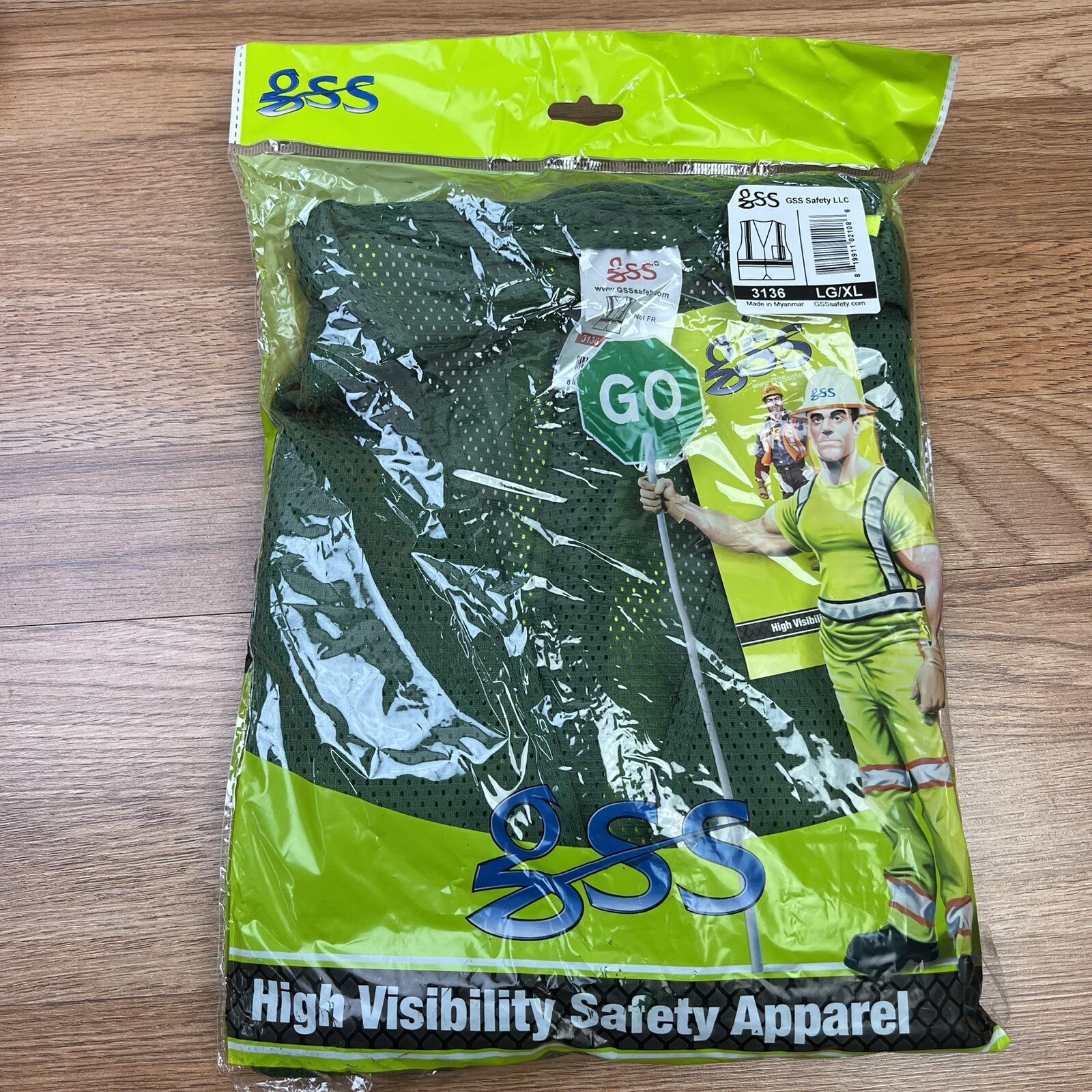 GSS Safety Vest 3136 Dark Green Zip Front High Visibility Size L/XL NEW