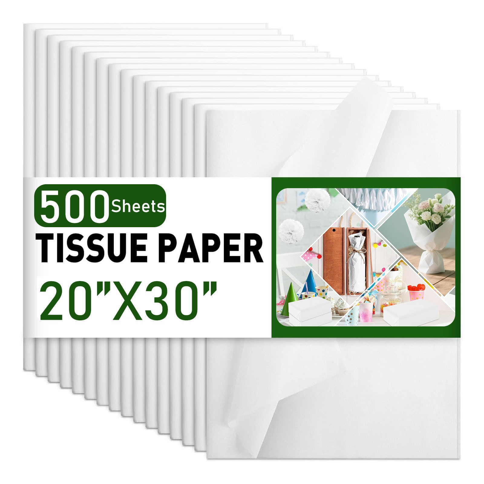 500 Sheets 20″x30″ White Wrapping Tissue Paper Bulk for Gift Bags Void Fill
