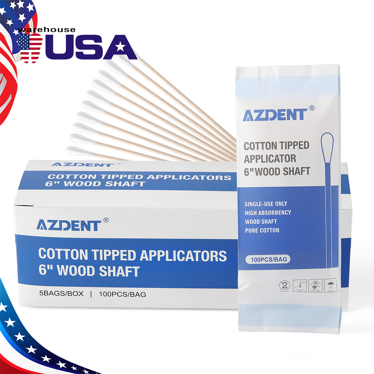 500pcs Cotton Lint-Free Tipped Applicators 6″（15.2cm）Wood Shaft Handles Medical
