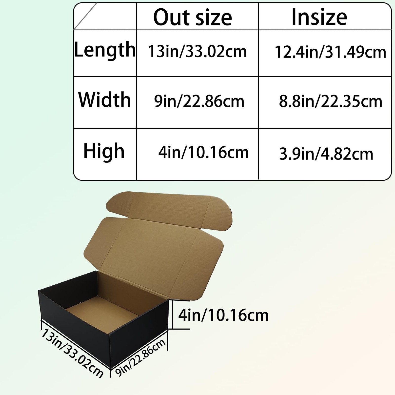 13x9x4 Black Shipping Boxes Set of 20, Corrugated Cardboard Mailers for Produ…