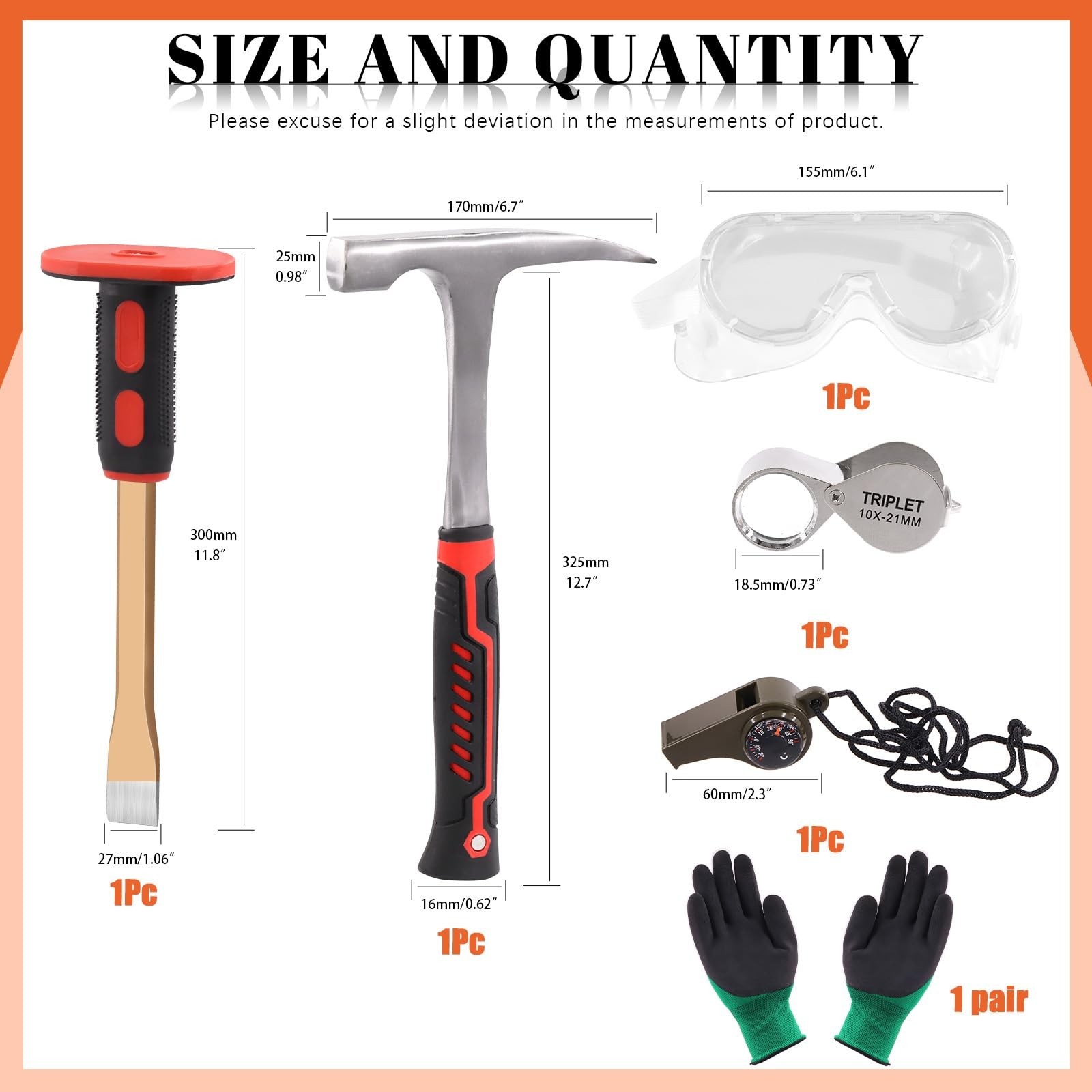 Tanstic 6Pcs Geology Rock Hammer and Chisel Kit, 30oz Hammer & 12″ Digging Ch…