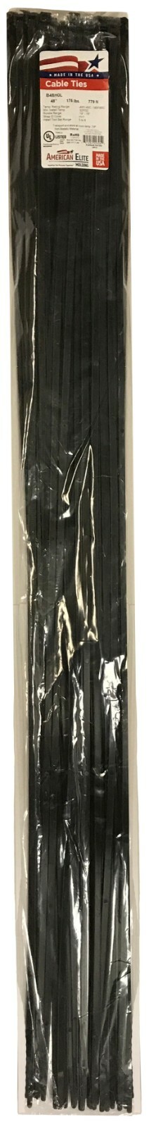 (50) Black 48″ Inch Nylon Heavy Duty Cable Wire Wrap Zip Ties 175 LBS USA MADE