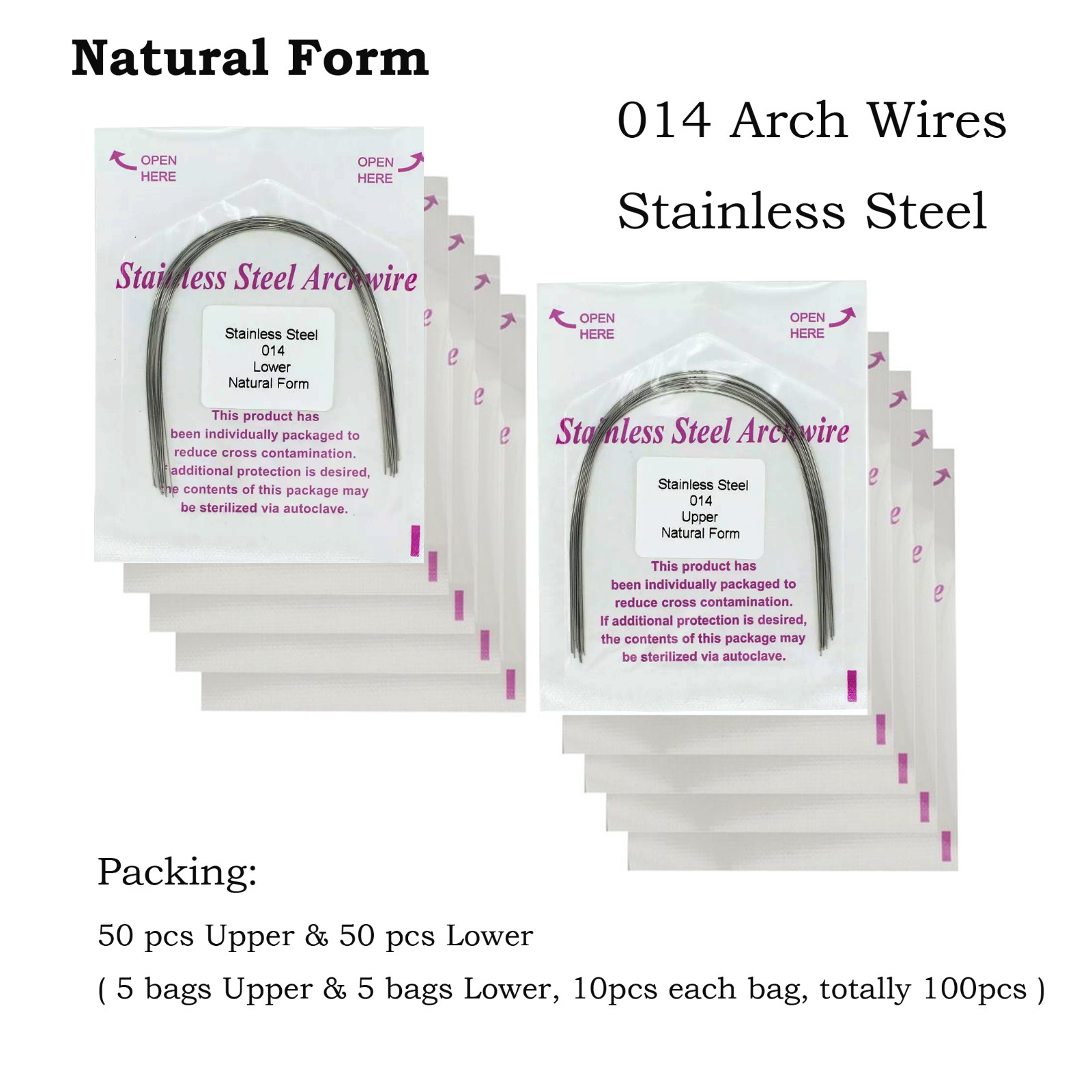 100PCS Orthodontic Arch Wires Stainless Steel Natural Form Round Rectangular 014