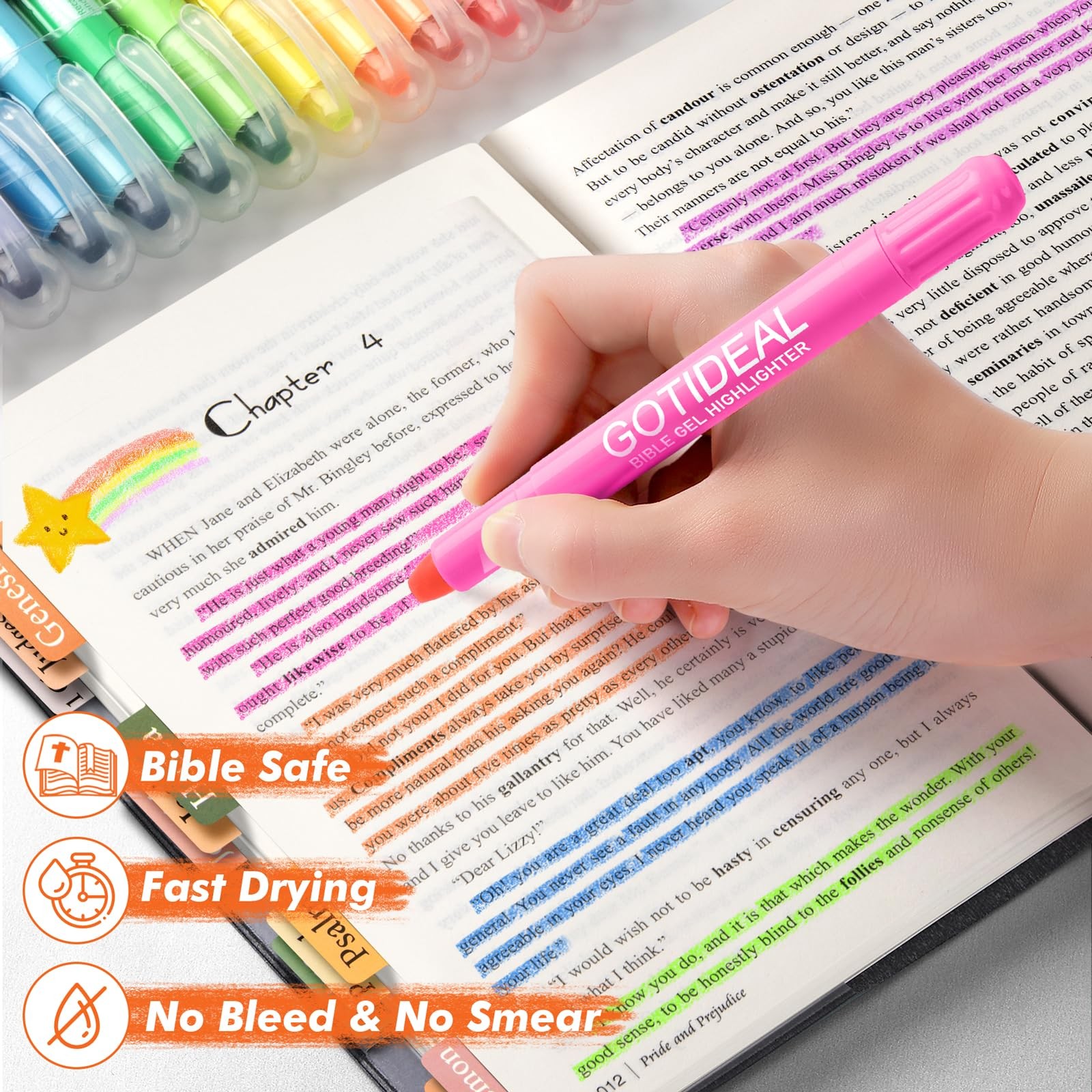 GOTIDEAL Bible Highlighters, 12 Pack Assorted Colors Gel Highlighters Pens Se…