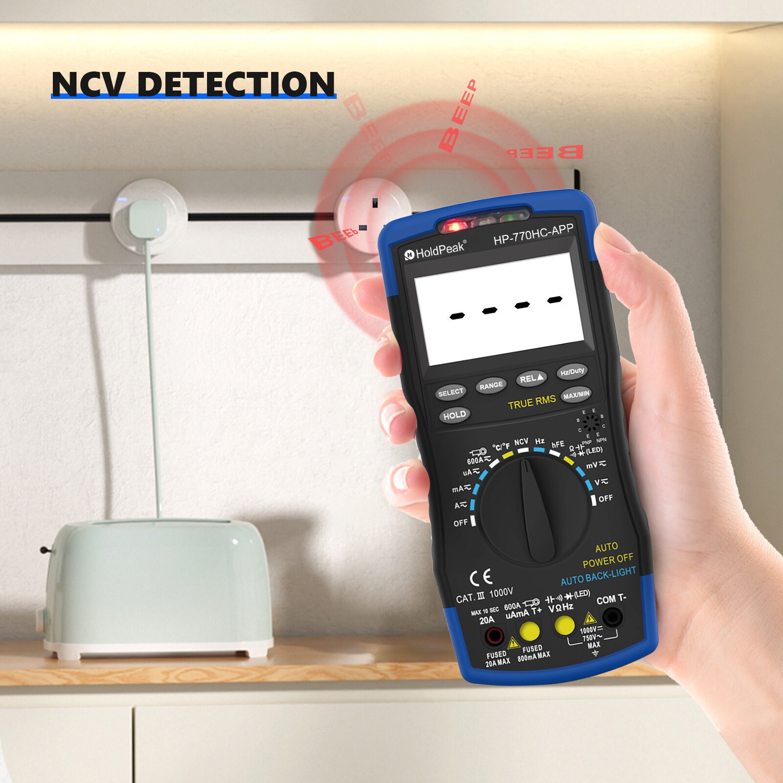 HoldPak Digital Multimeter Auto-ranging TRMS NCV Bluetooth Current Voltage Meter