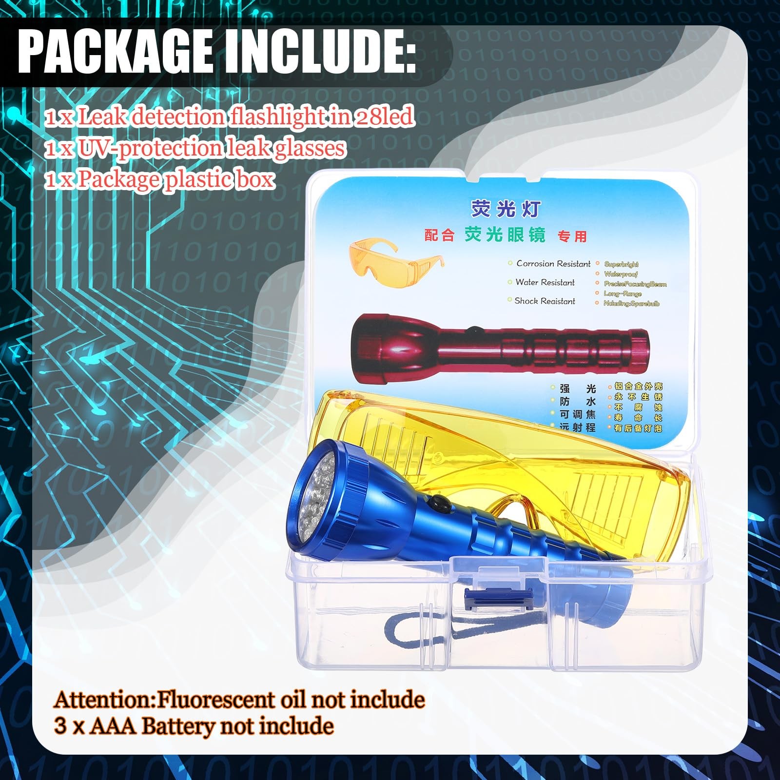 Tellegloww AC Leak Detector Kit AC UV Oil Dye Leak Detection Includes LED Fla…