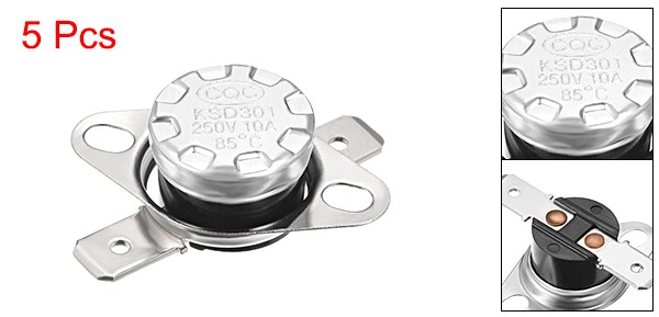 5pcs Thermostat 85°C/185°F 10A Closed N.C Adjust Snap Disc Temperature Switch
