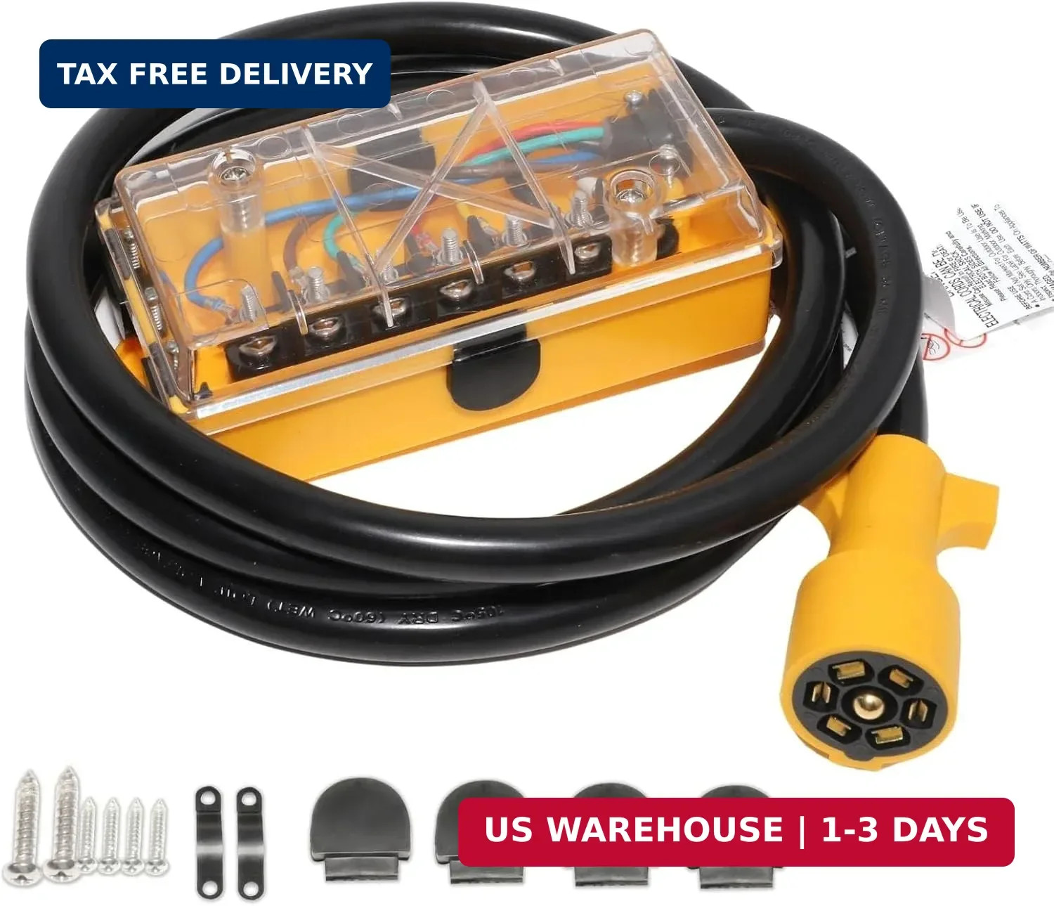 MECMO 7 Way Plug Inline Trailer Cord 8Ft, 7 Gang Junction Box, Heavy Duty 7 Term