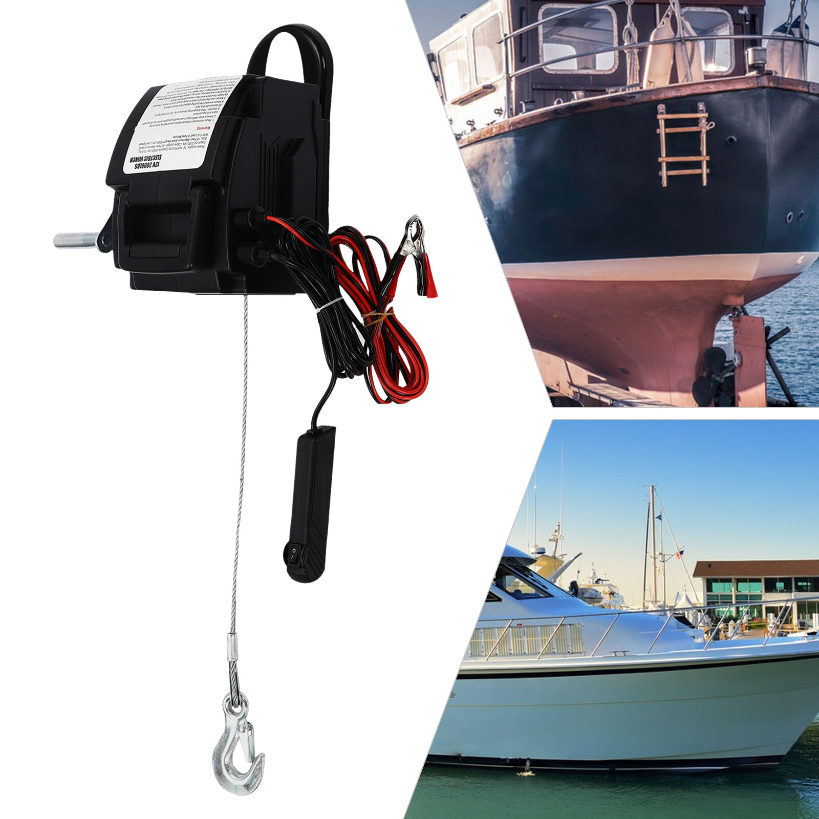 Electric Winch 6000lbs-300W Marine/ATV Winch, Remote Control Hand/Wire Control