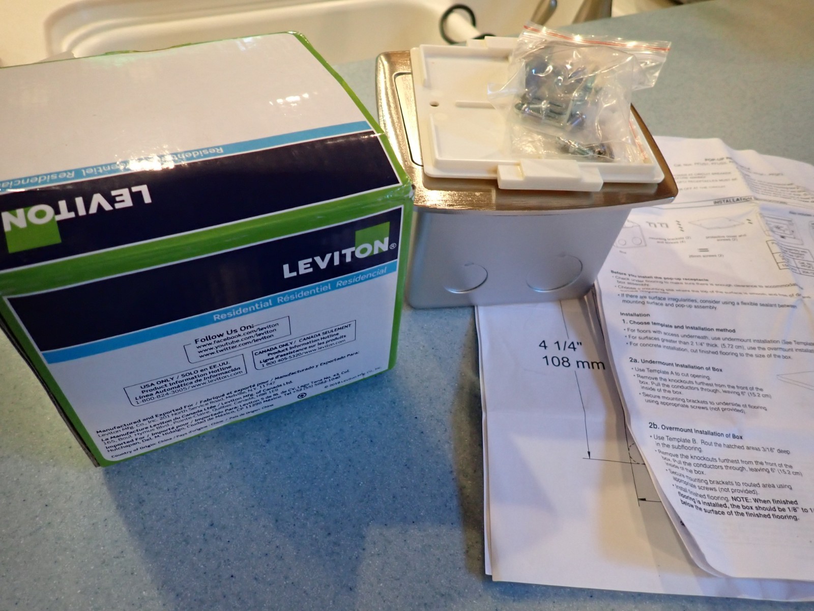 Leviton PFTR2-BN Brushed Nickel Pop-Up Floor Box TR Receptacle 20A-125V. NEW