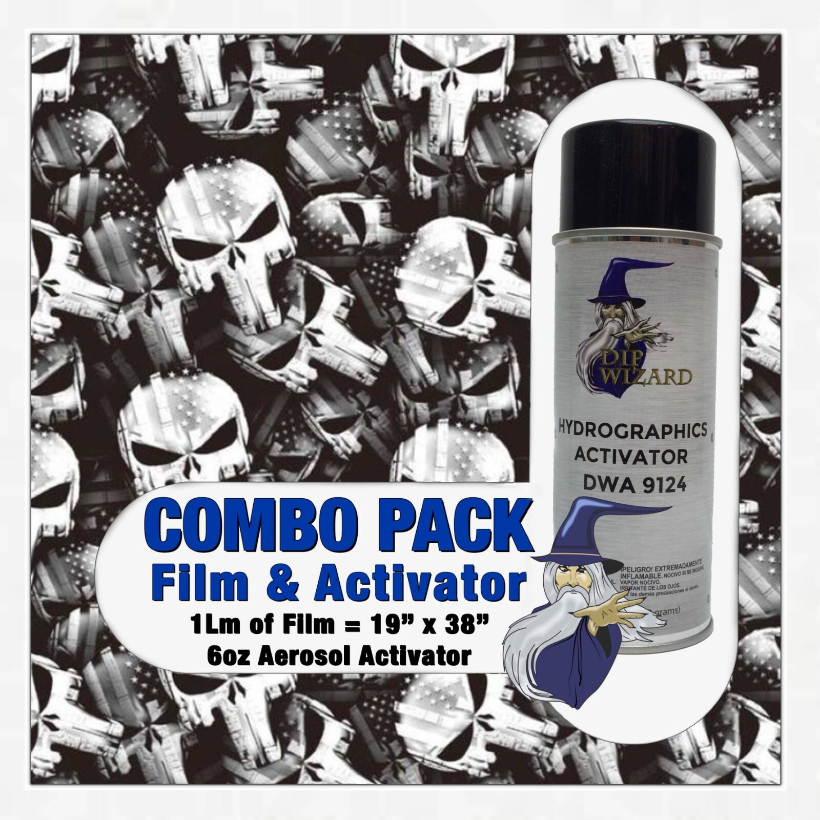 hydrographic film / activator American Tactical Combat Skulls hydro dip wizard