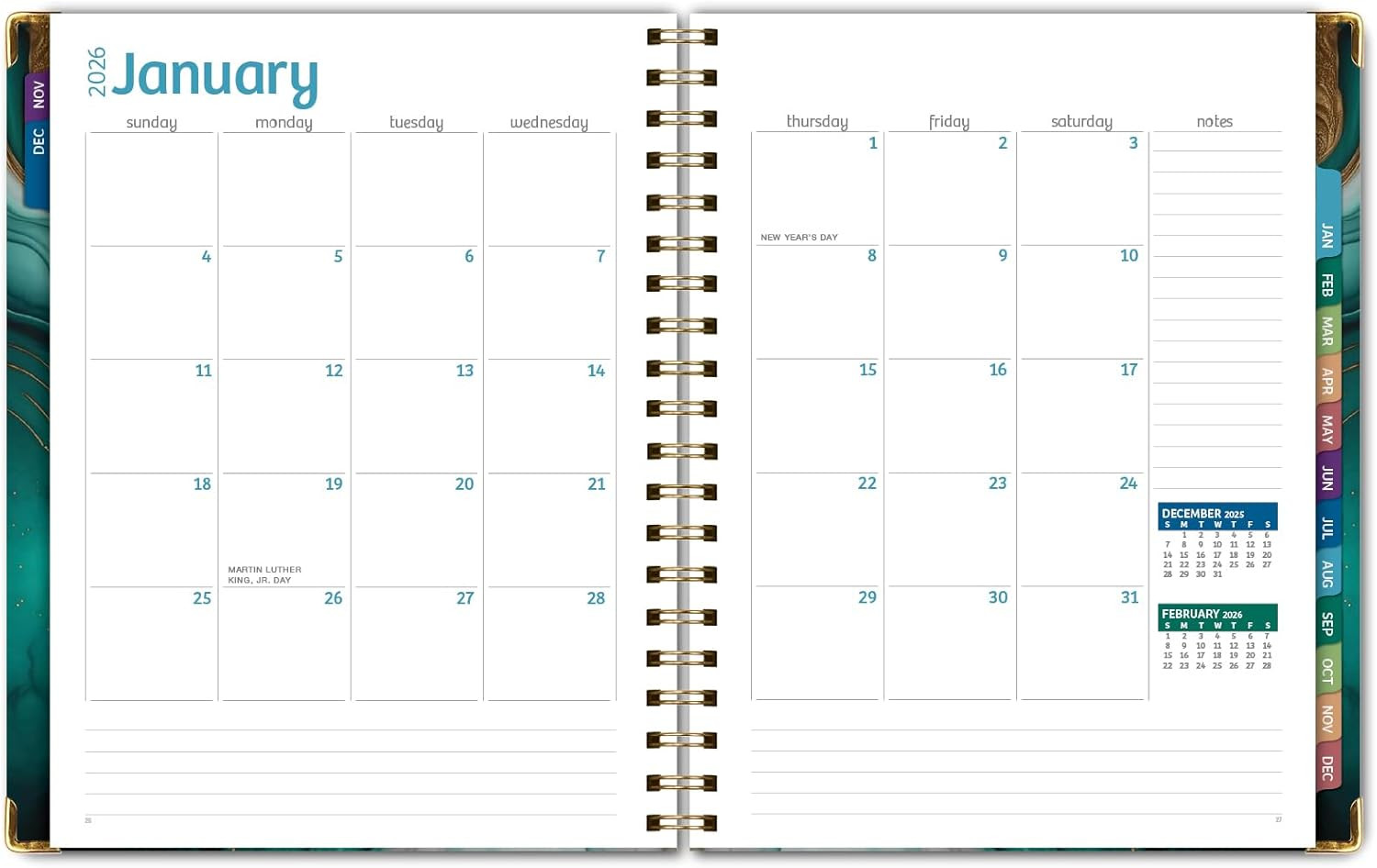 HARDCOVER 2026 Planner, 7″x9″: 14 Months (November 2025 – December 2026), Daily