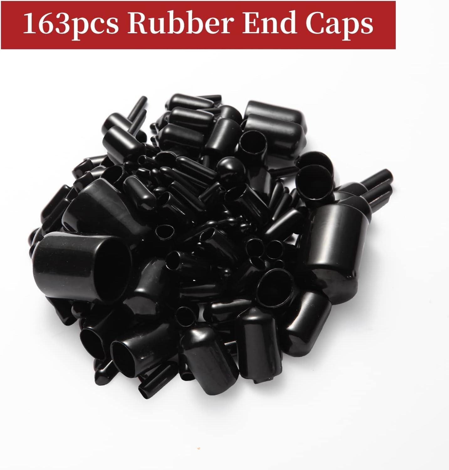 163PCS Rubber End Caps Assortment Round Bolt Screw Covers, Vinyl Tube Caps Black