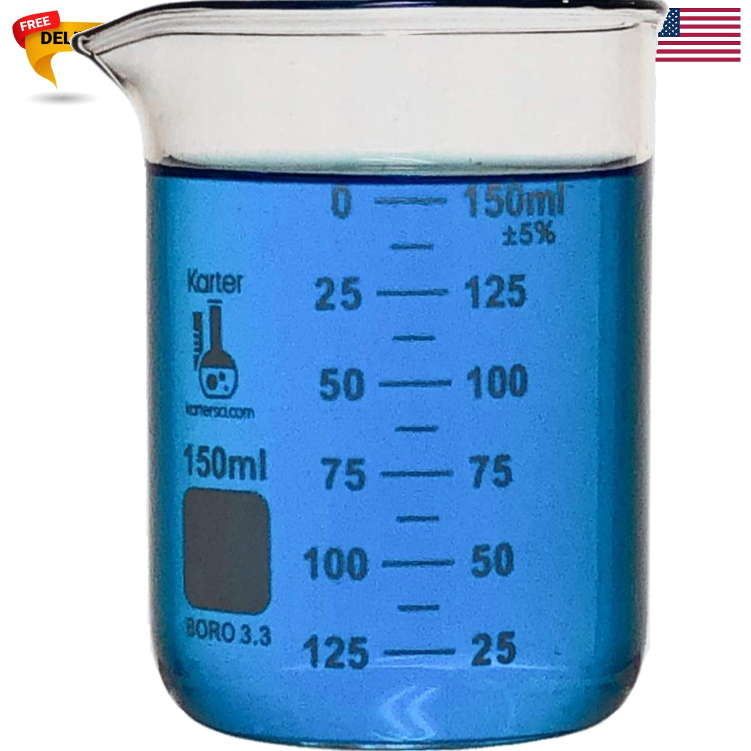 150ml Beaker, Low Form Griffin, Borosilicate 3.3 Glass, Double Scale, Graduat…