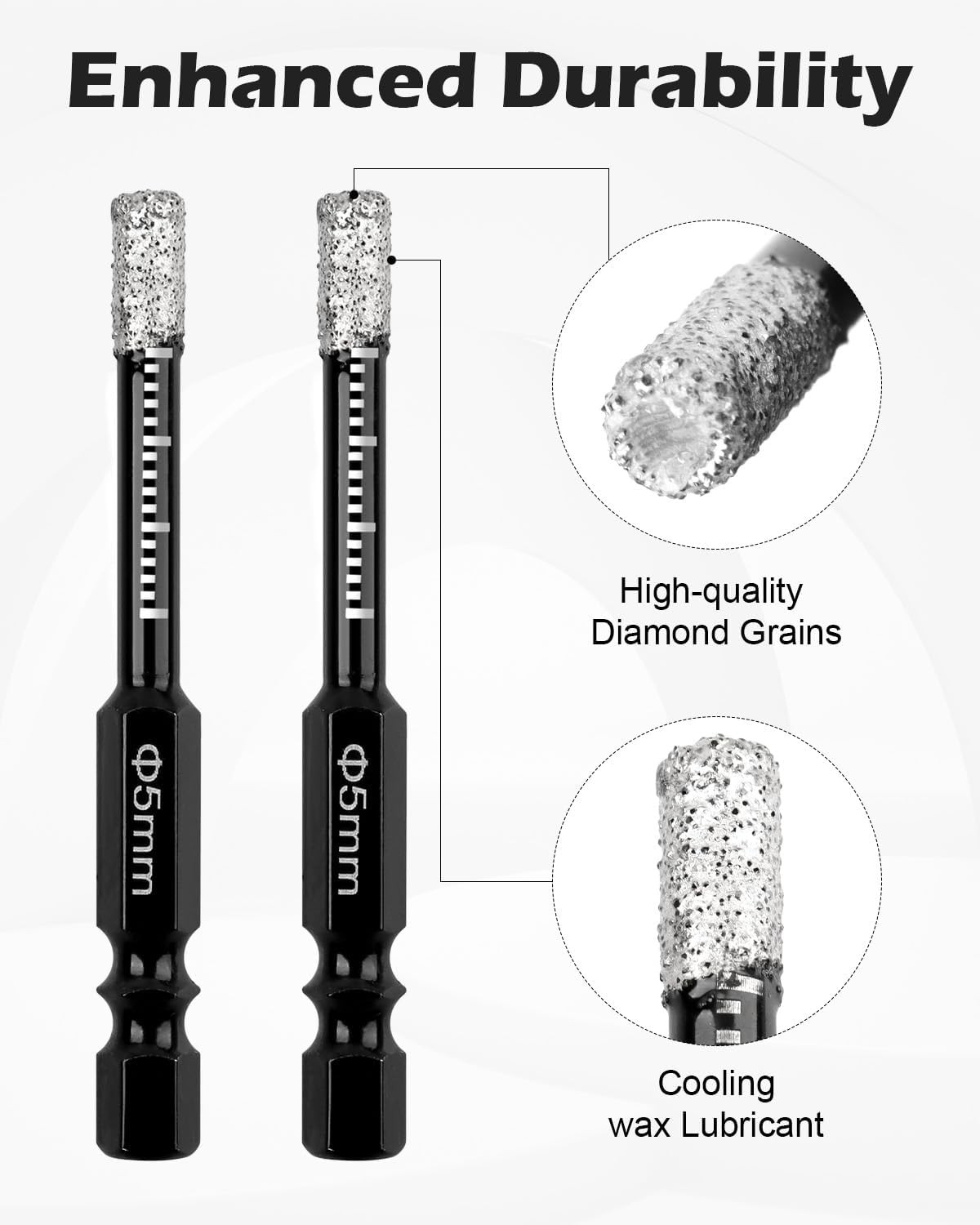 AOKLIT 10Pcs Dry Diamond Drill Bits Set, 3/16” 5mm Hex Shank 5 millimeters