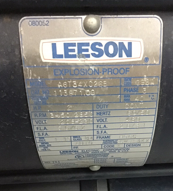 Leeson A6T34XC26B Explosion Proof Motor 113971.00 , 2HP, 3Ph, 3450RPM (F6)
