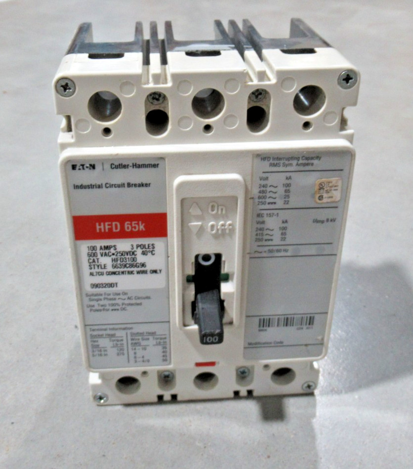 Eaton HFD3100 Industrial Circuit Breaker 100A, 3P 600V, 65kA *GREAT CONDITION*