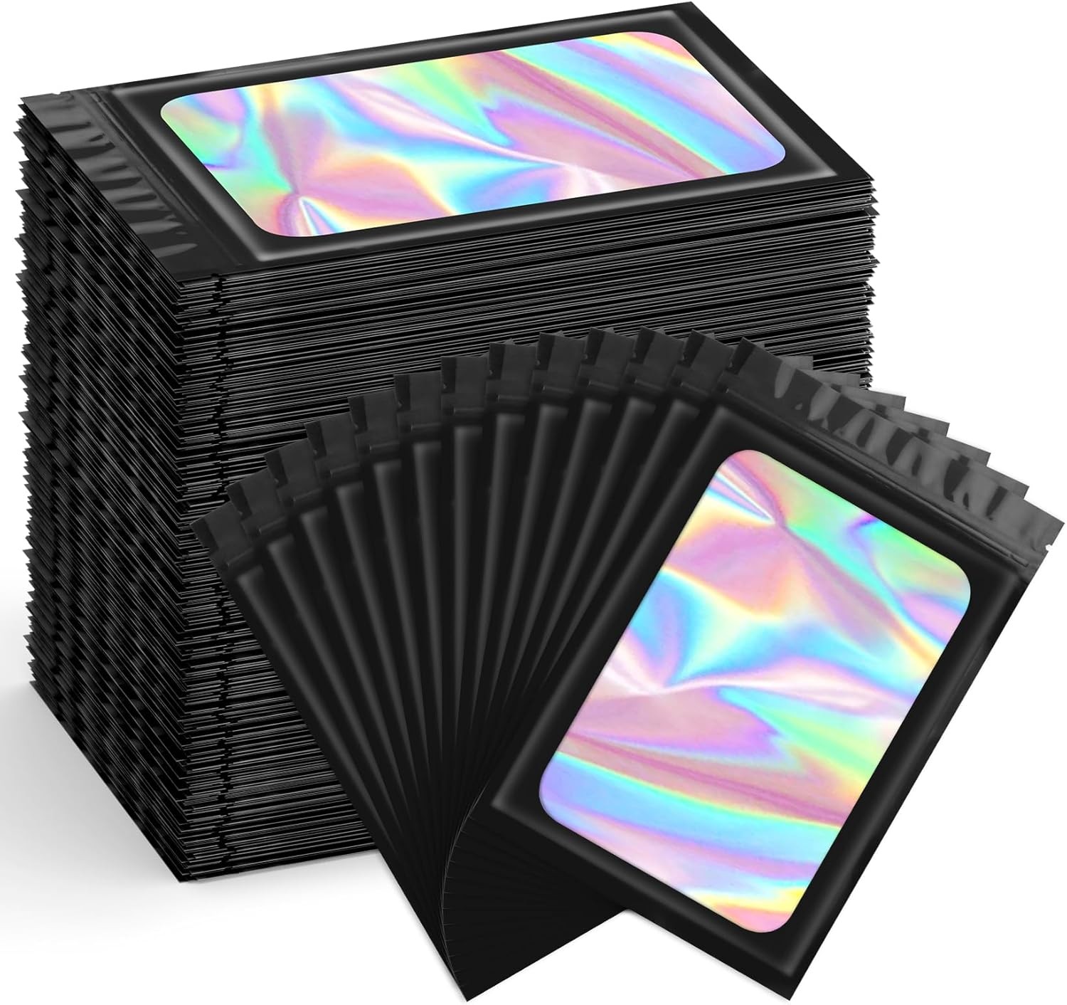 100/200Pcs Holographic Mylar Foil Bags Smell Proof Resealable Zip Seal Pouches