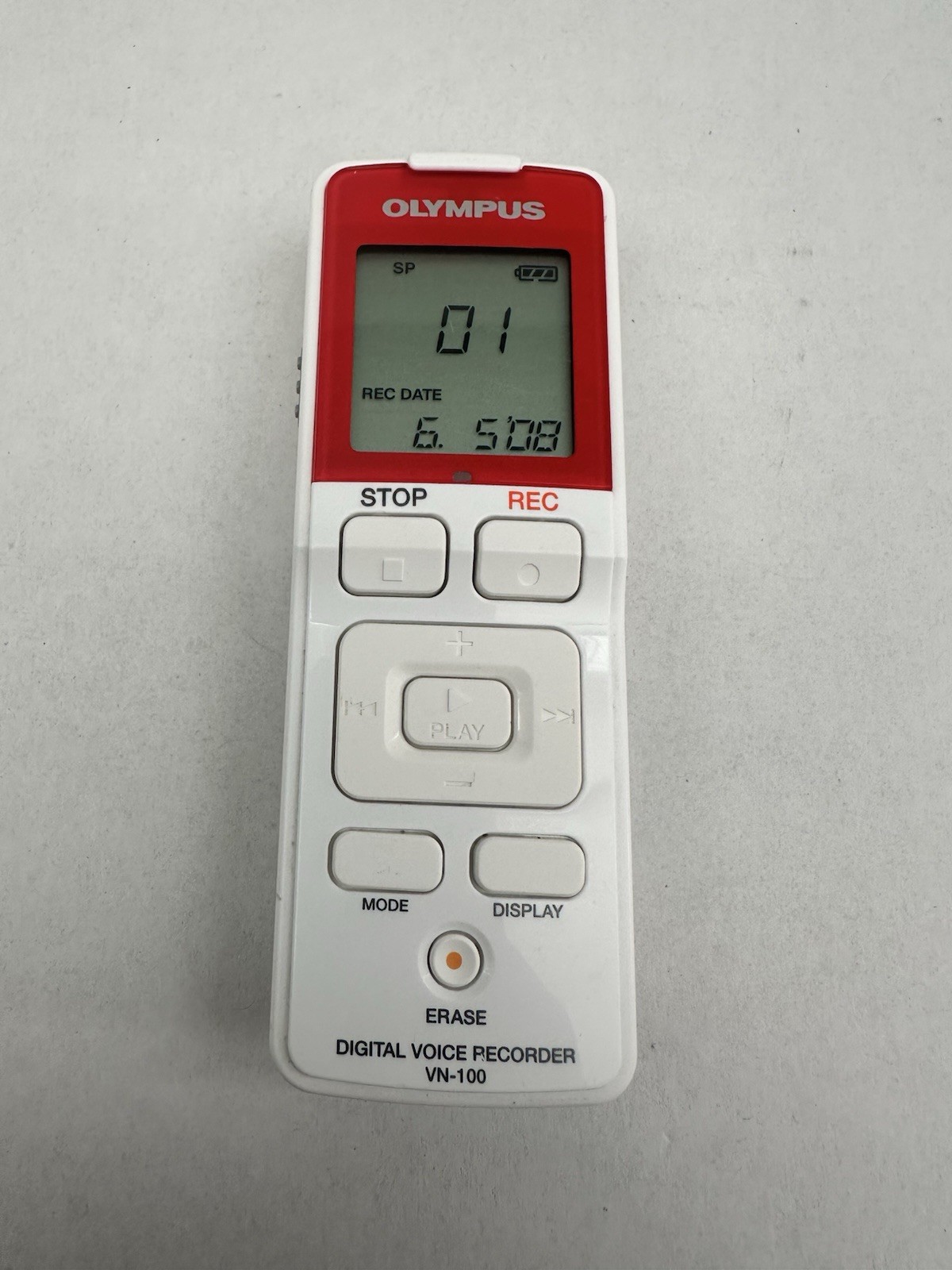 Olympus VN-100 74 Hours Digital Voice Recorder Red/White Tested & Working