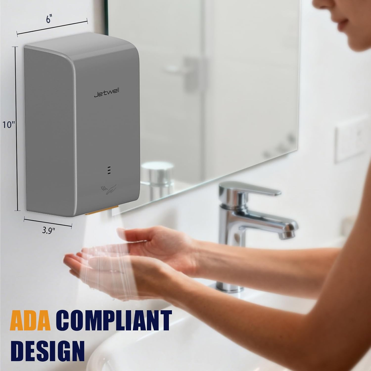 ADA Compliant Hand Dryer, ABS Plastic Cover Hard Wired Design, AC 110V-130V JW28