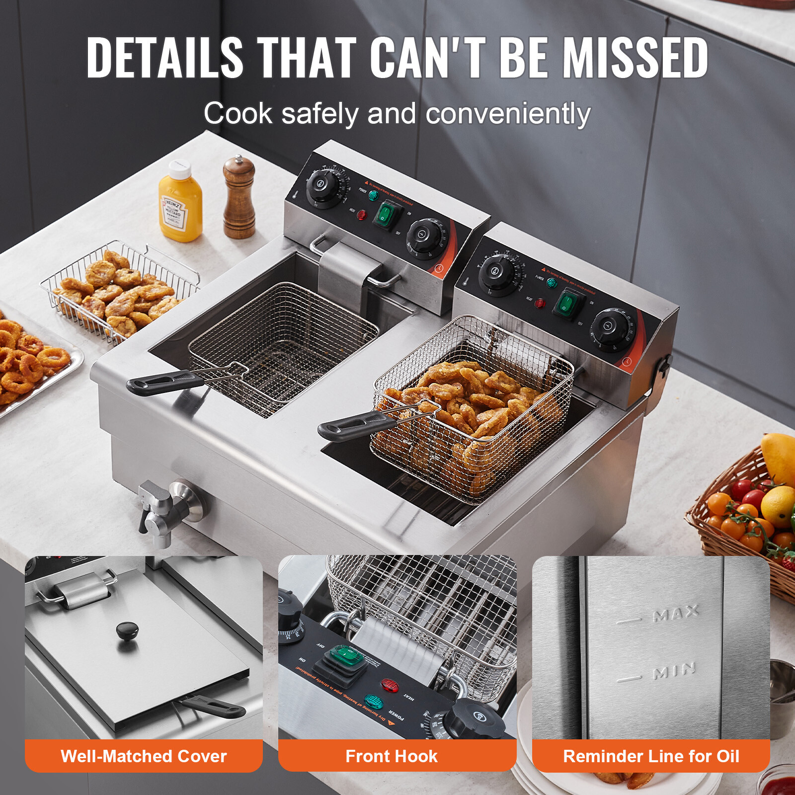 VEVOR 22L Electric Deep Fryer Dual Tank Commercial XL Fry Basket 3000 W