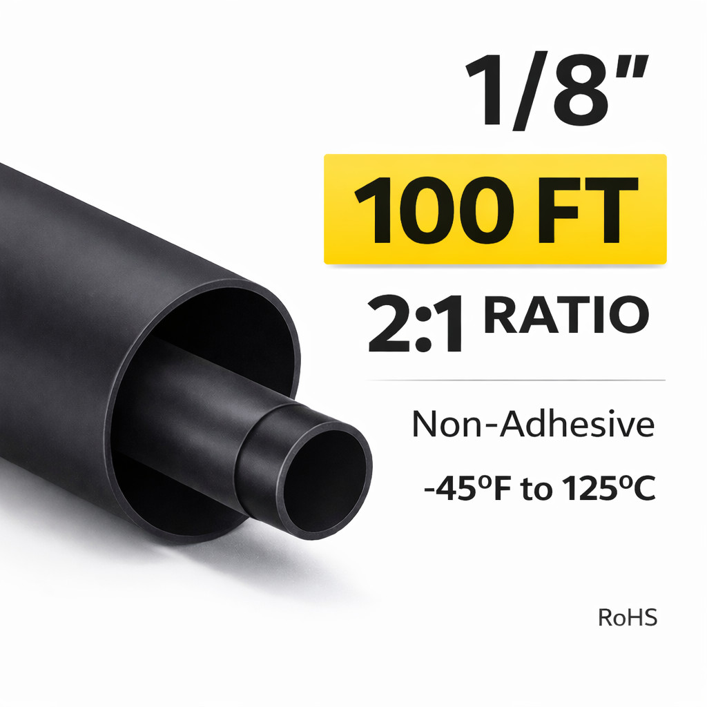 1/8″ ID Heat Shrink Tubing 100FT 2:1 Black Red White Clear UL RoHS