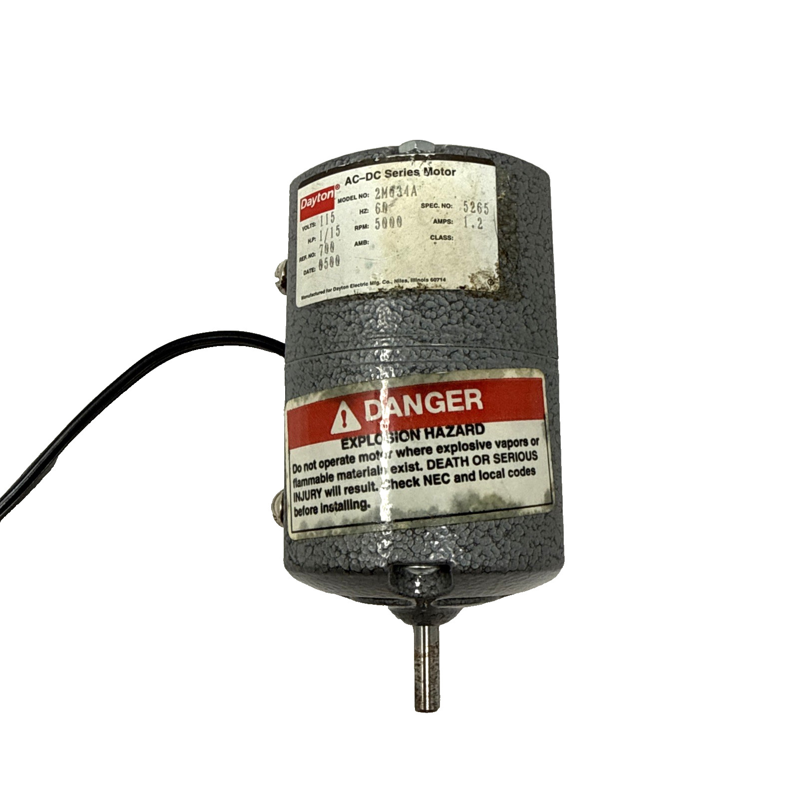 Dayton AC-DC Motor | 1/15 HP | 5000 Rpm | 115V | 60 HZ | Model 2M634A