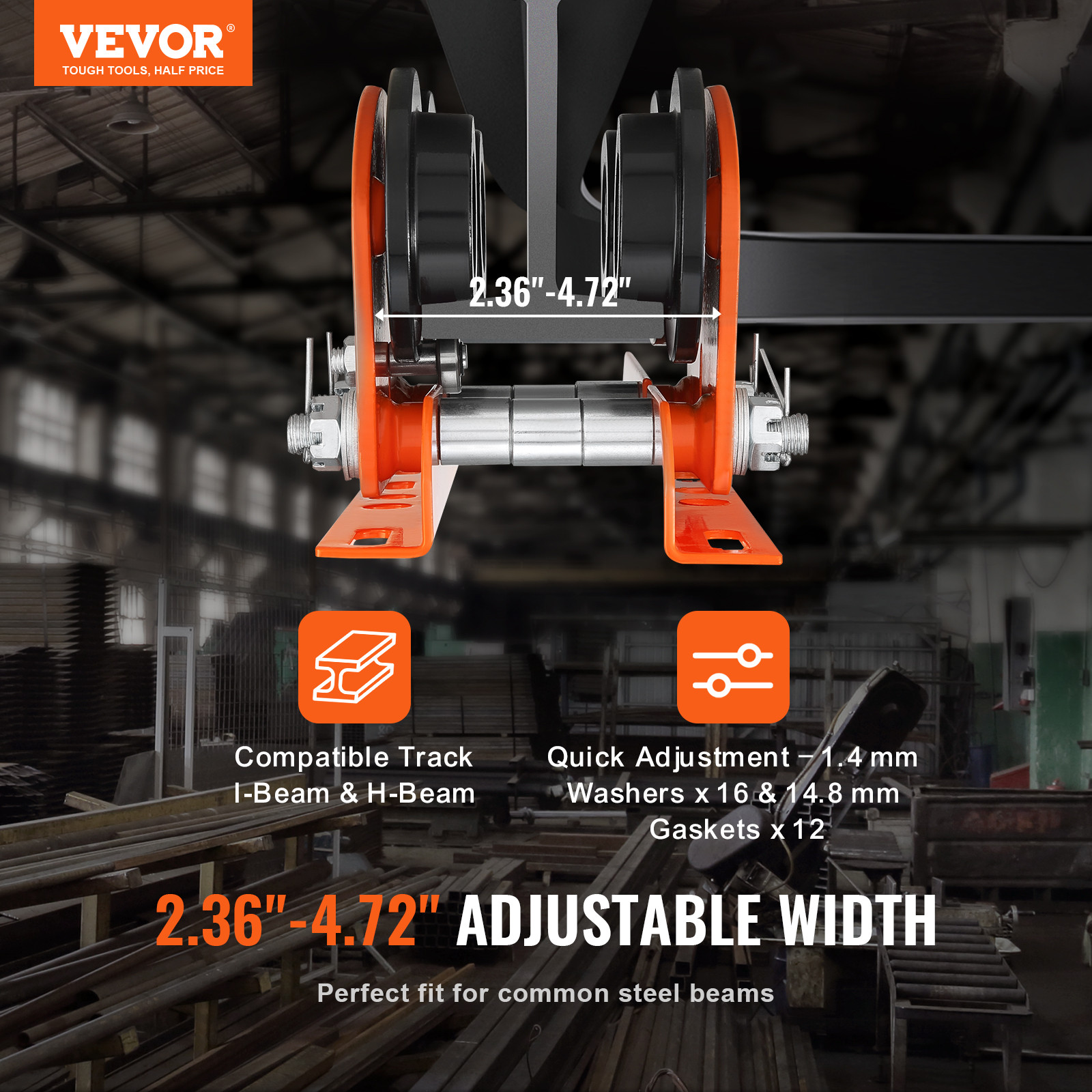 VEVOR Electric Hoist Manual Trolley 1100 lbs/0.5T 2.36″-4.72″ I-Beam Adjustable