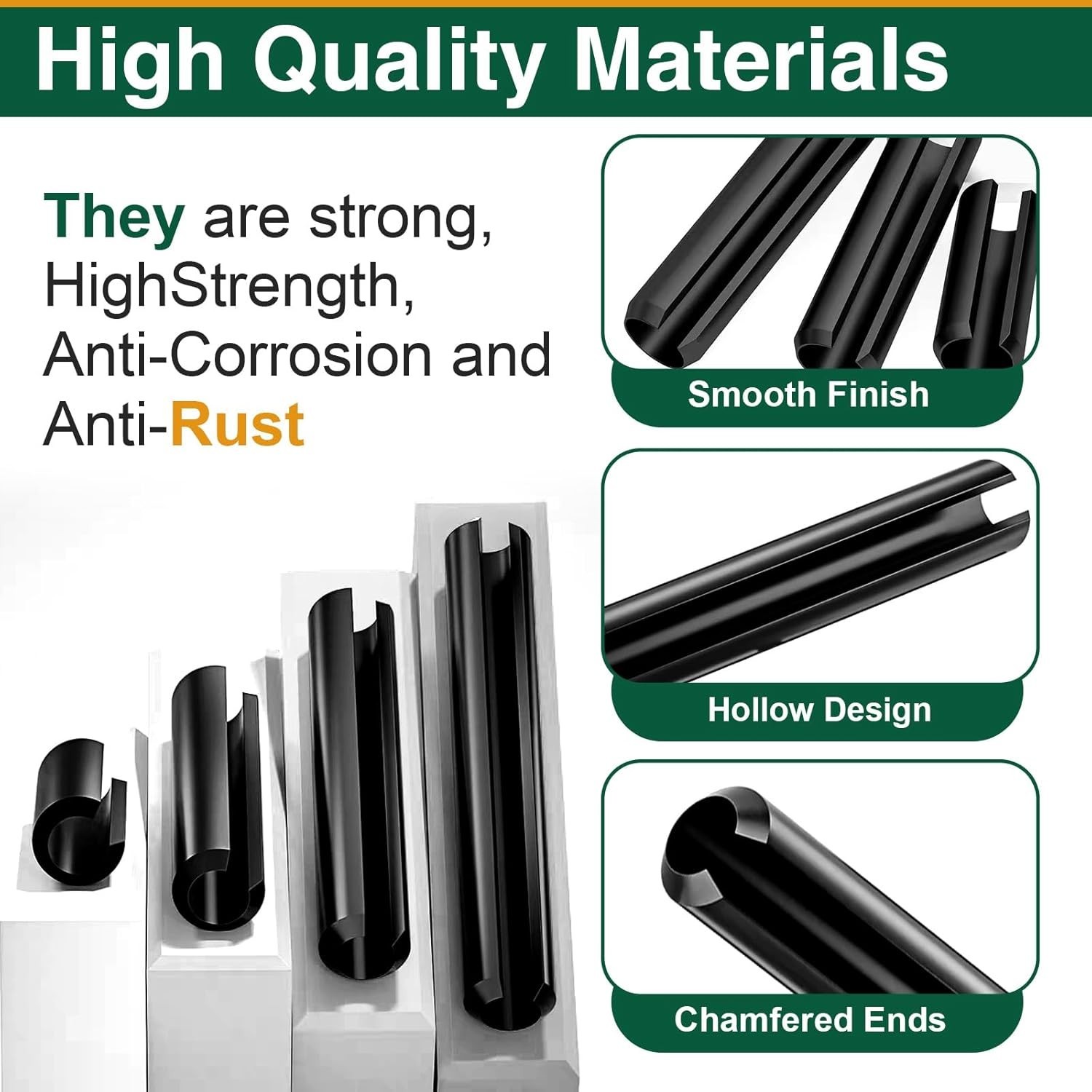 460pc Roll Pin Assortment – Metric Slotted Spring Pins M1.5-M6 Assort Kit Steel