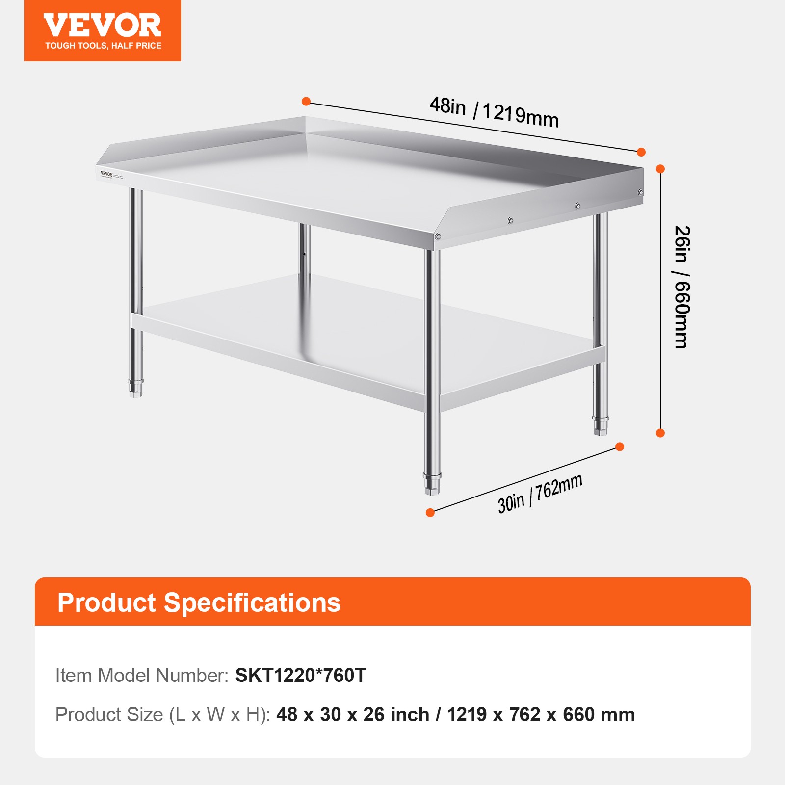 VEVOR Stainless Steel Work Table 30″x48″ Commercial Food Prep Table Restaurant
