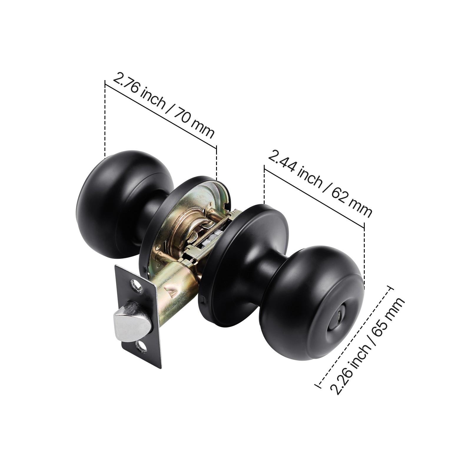 Uimoso Matte Black Interior Door Knobs for Bedroom and Bathroom, 6-Pack, Keyless