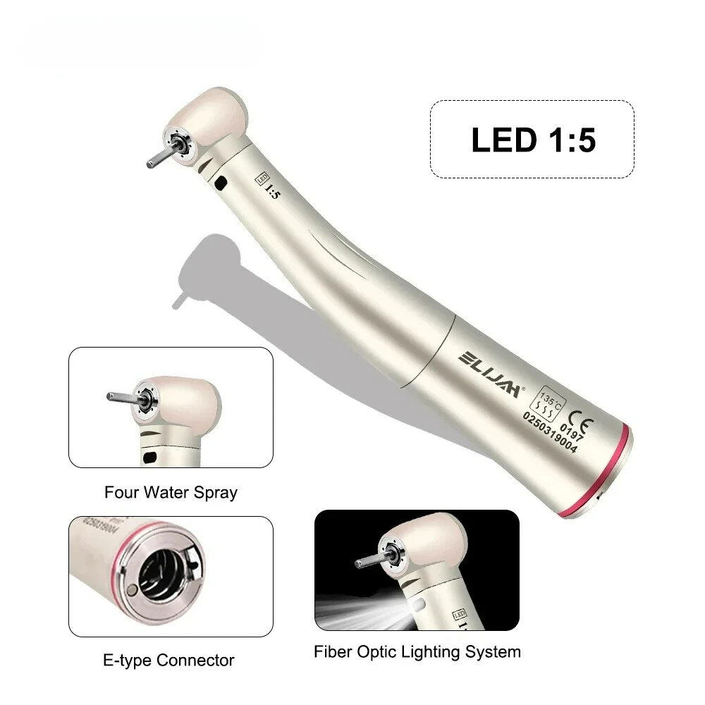 ELIJAH Dental 1:5 Contra Angle Fiber Optic LED Low Speed Handpiece New US STOCK