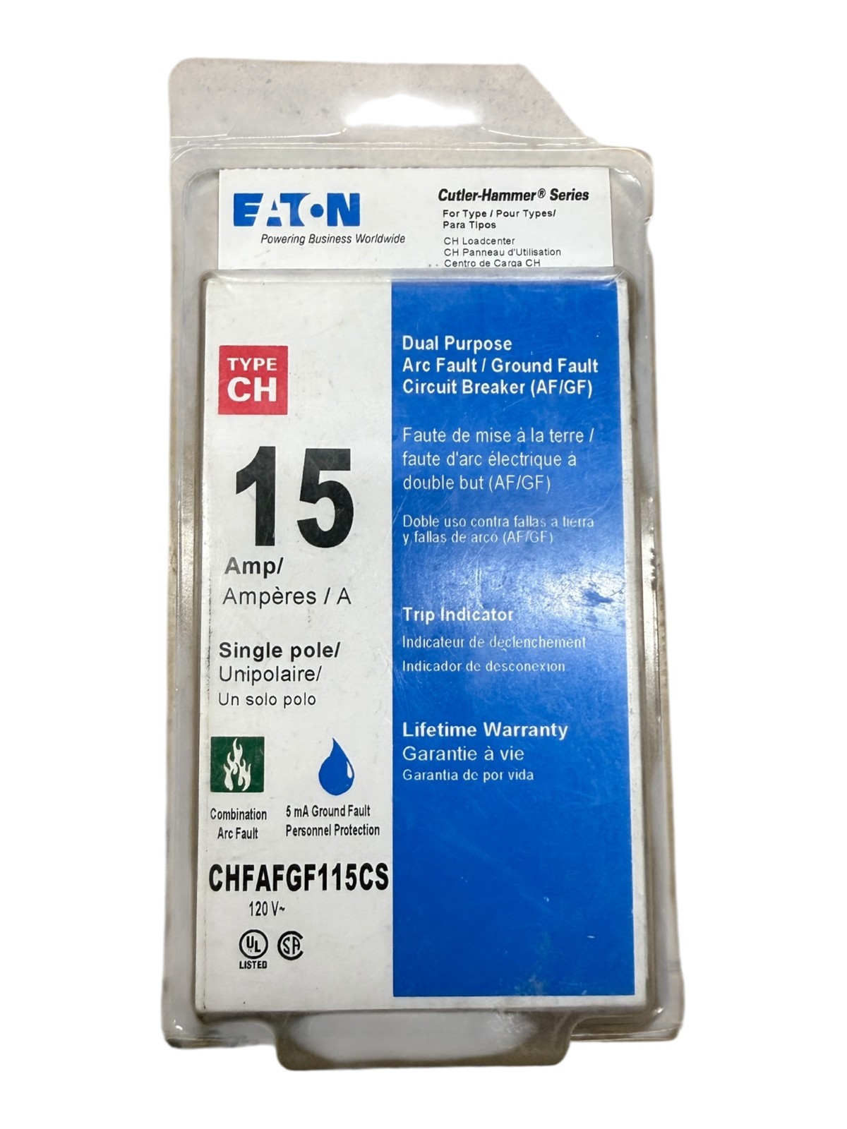 Eaton CHFAFGF115CS – 15 Amp – 1 Pole – Arc & Ground Fault Circuit Breaker