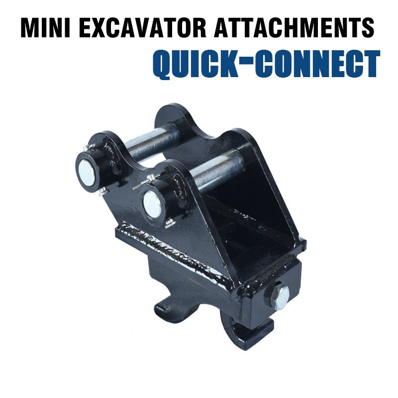 Quick-connect mechanical couplings for mini excavators, tool-free installation.
