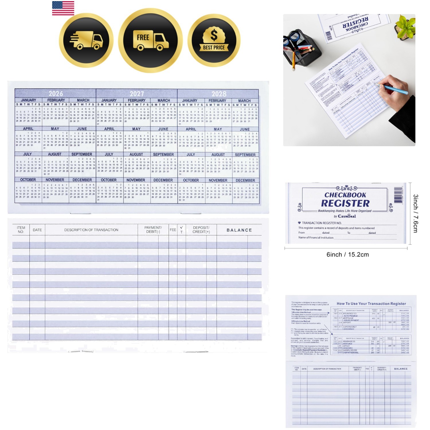 20 Pack Checkbook Register, Check Registers for Personal, Blank Ledger Transa…