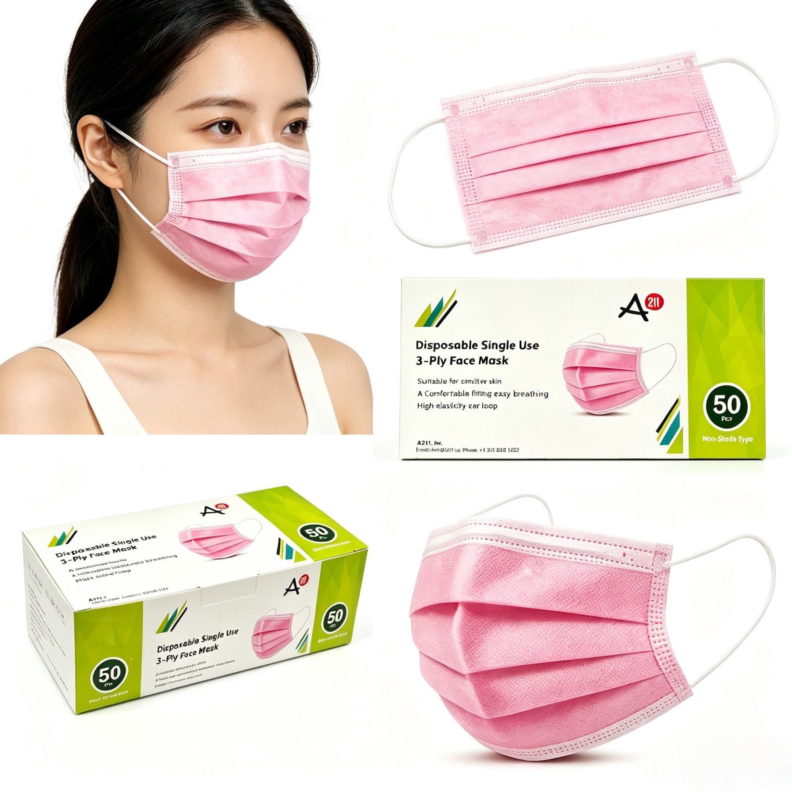 50Pcs Disposable 3‑Ply Face Mask Breathable Earloop Daily Use Non‑Sterile Masks