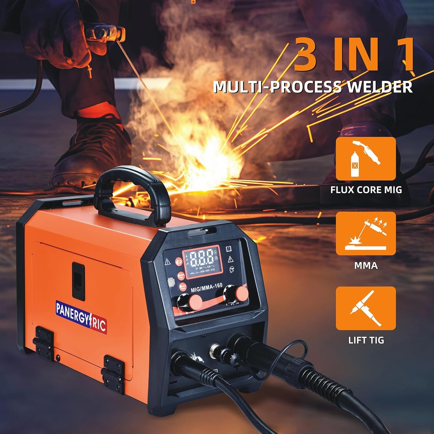 160A MIG Welder,110V/220V Dual Voltage 3 in 1 Welder Flux Core Welder Gasless Mi
