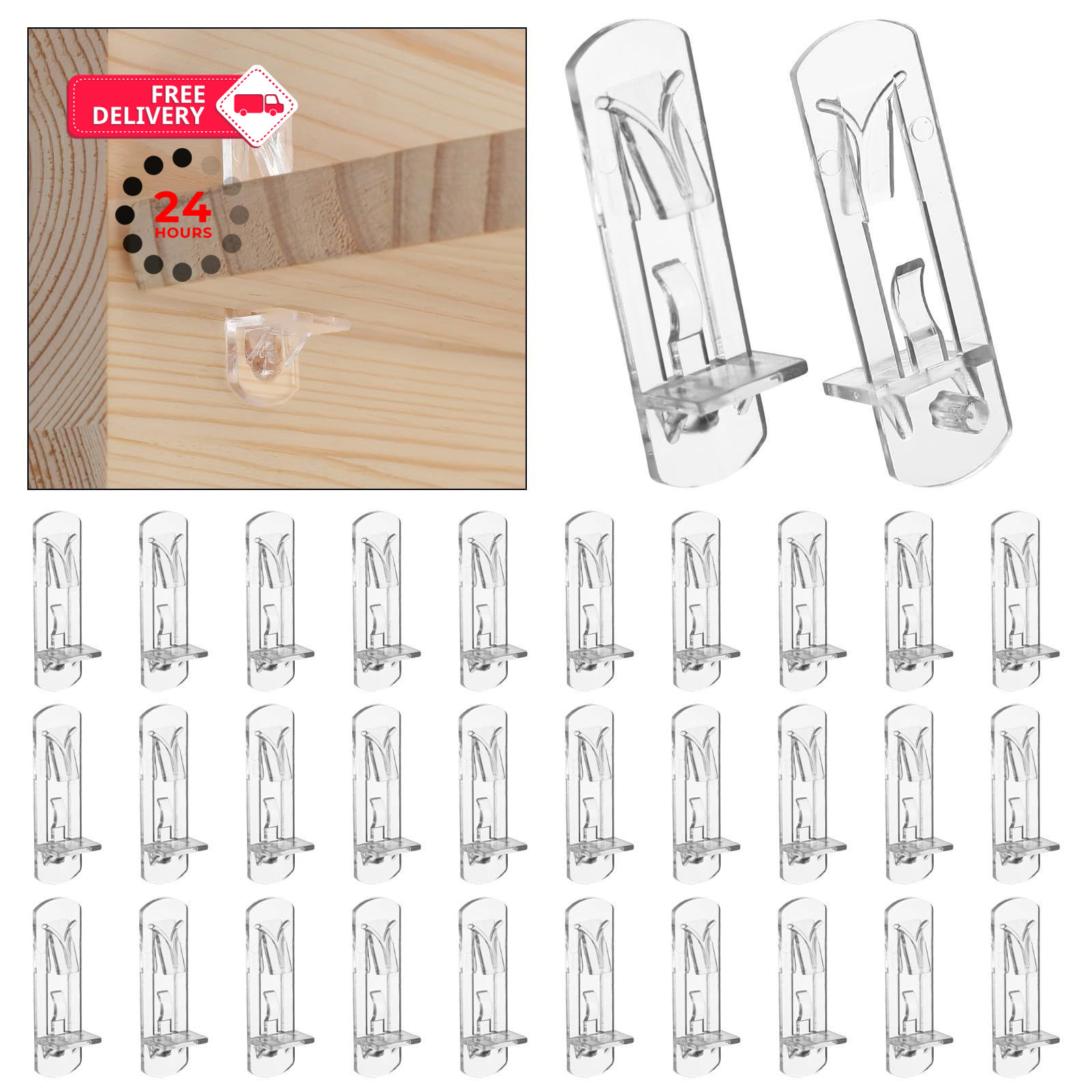30PCS Clear Plastic Locking Shelf Support Pegs, Self-Locking Transparent