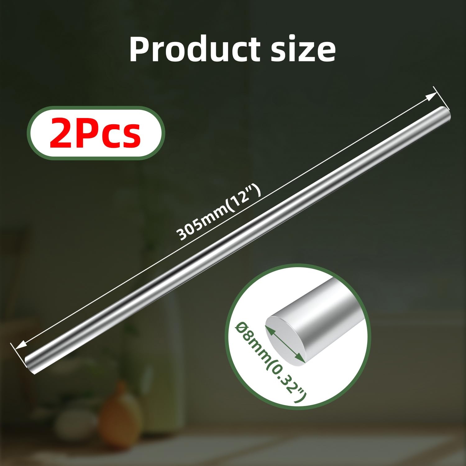 Aluminum Round Bar 6061 T651 Solid Metal Rod 12 Inch 8mm Dia 0.32 In 2 PCS
