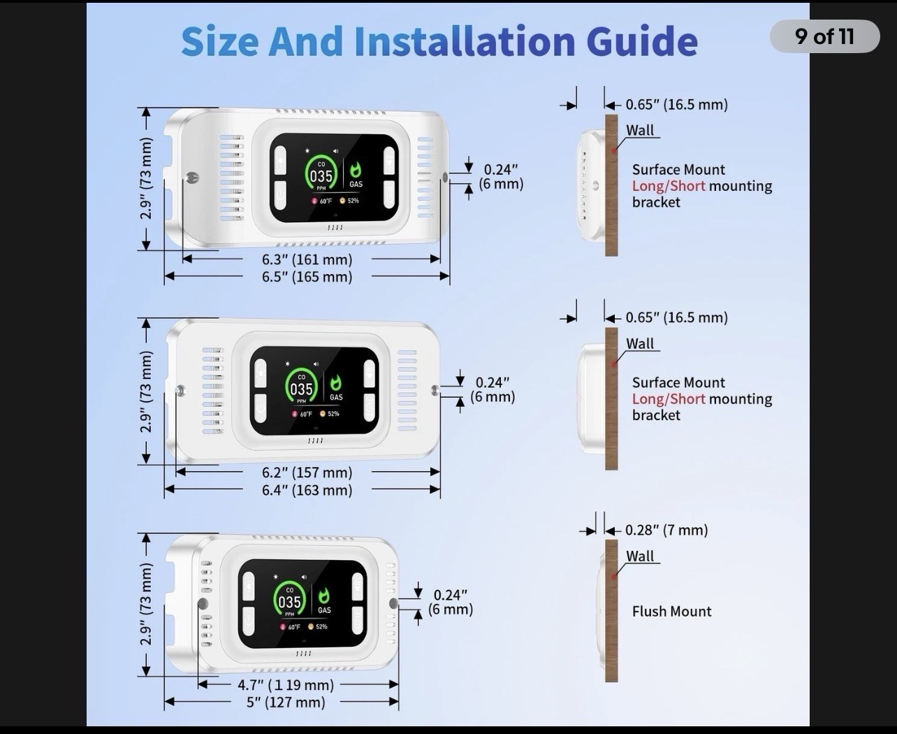 4-in-1 CO & Gas Detector for RV HD Display Temp Humidity 12V