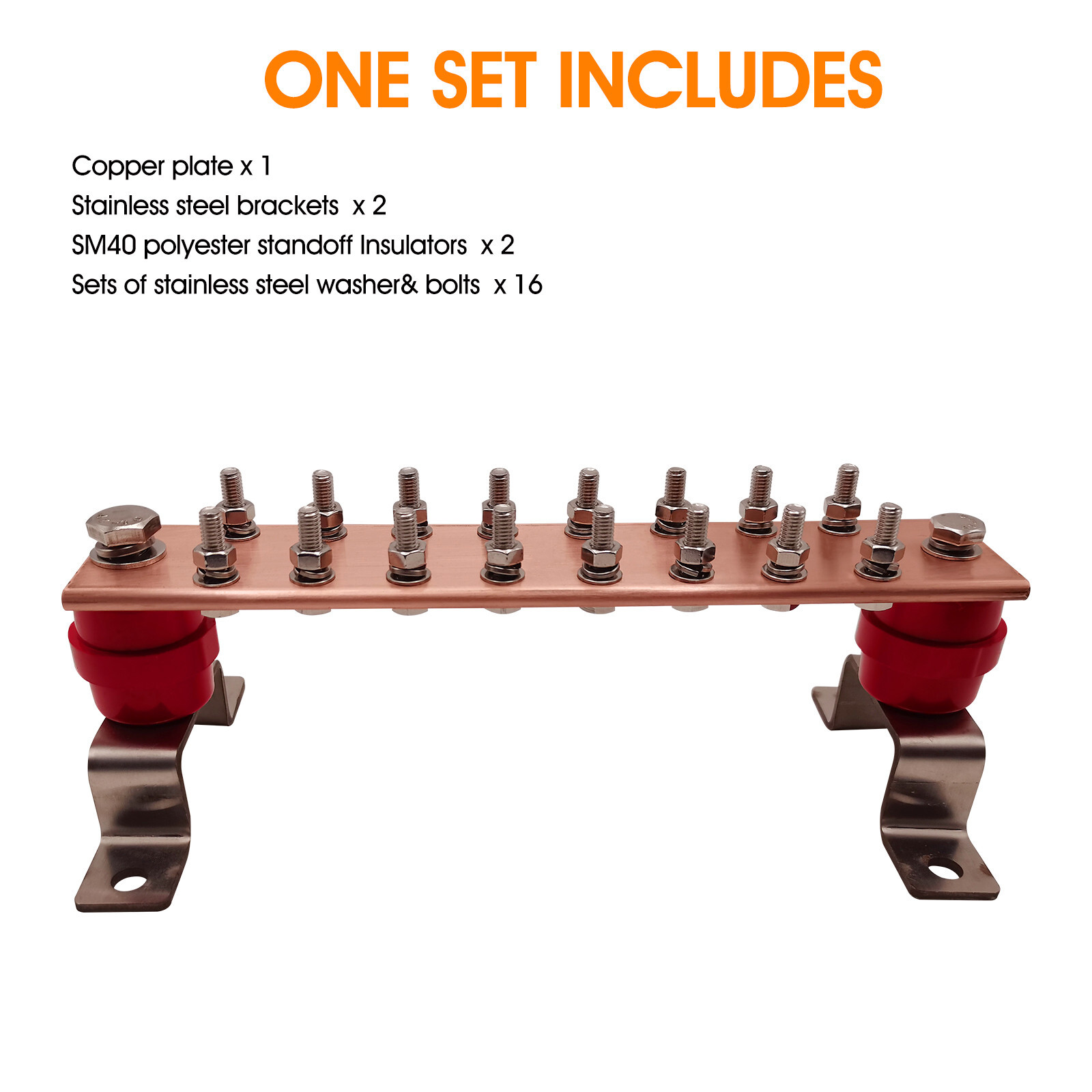 Wall Mount Copper Ground Bar Kit , 10″ Ground Bar with 16 Terminal Positions