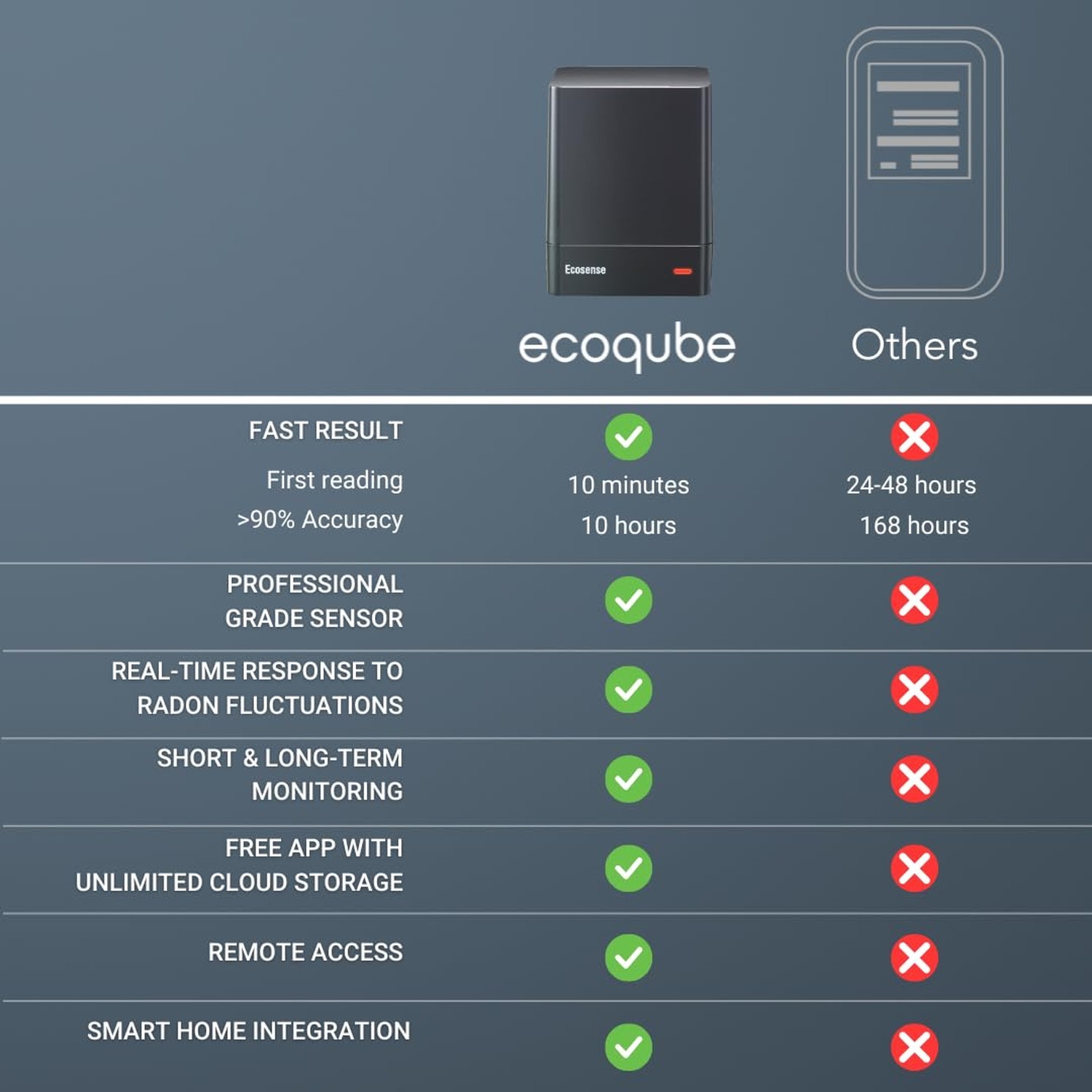 Ecosense EQ100 EcoQube, Digital Radon Detector, Fast Capture of Fluctuating L…