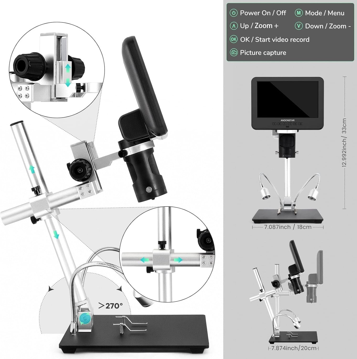 Andonstar AD246S-M HDMI Digital Microscope-7″ (HDMI) 3 Lens