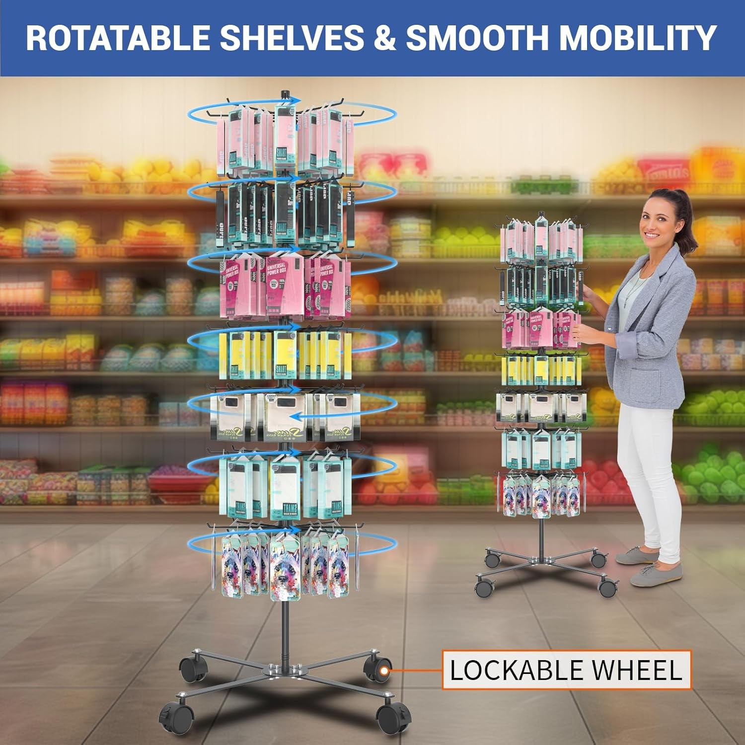 Retail Display Stand 7 Layer Alloy Steel Jewelry Display Vendors 360°Rotating