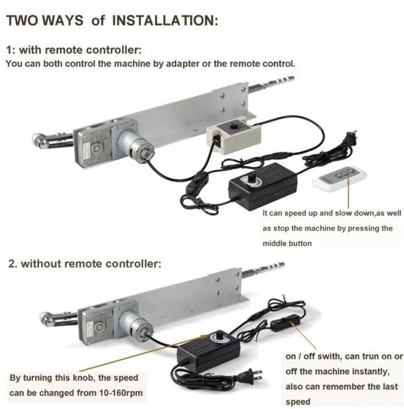 DIY Reciprocating Linear Actuator 24V200RPM Adjustable Stroke30-150mm Motor kit