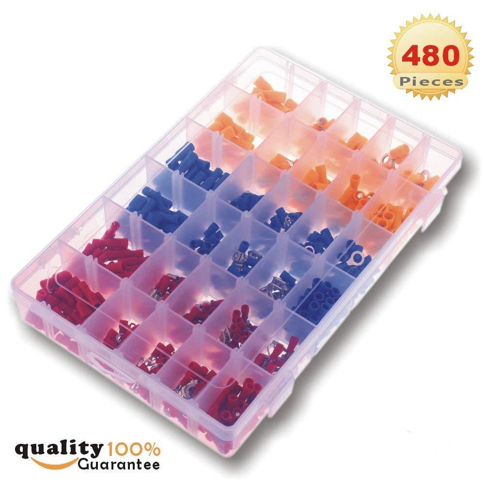 480Pcs 12 Size Assorted Insulated Electrical Wiring Wire Terminal Crimp Kit
