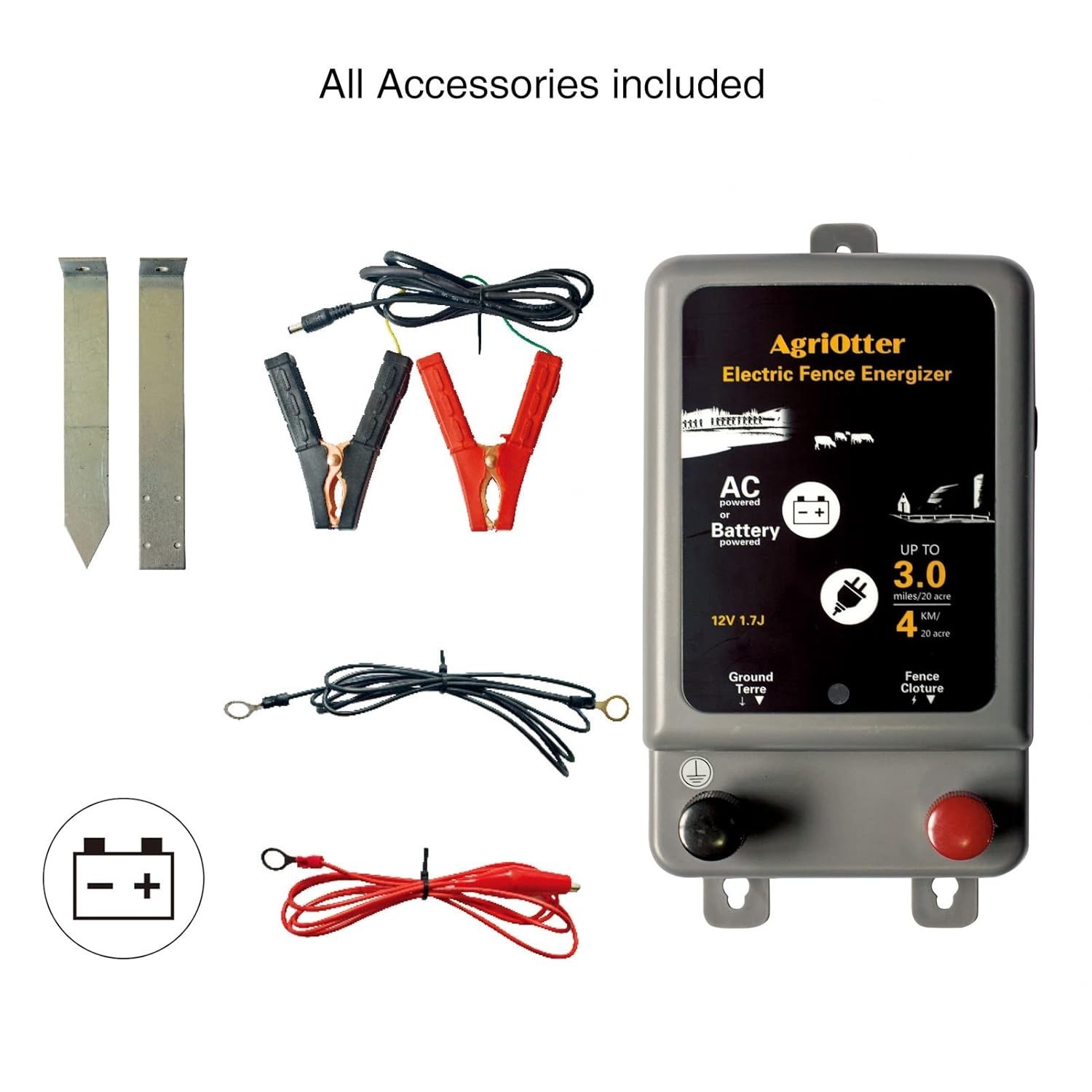 Electric Fence Energizer 15 Acre 2 in 1 Powered by Battery or AC Outlet 8000V