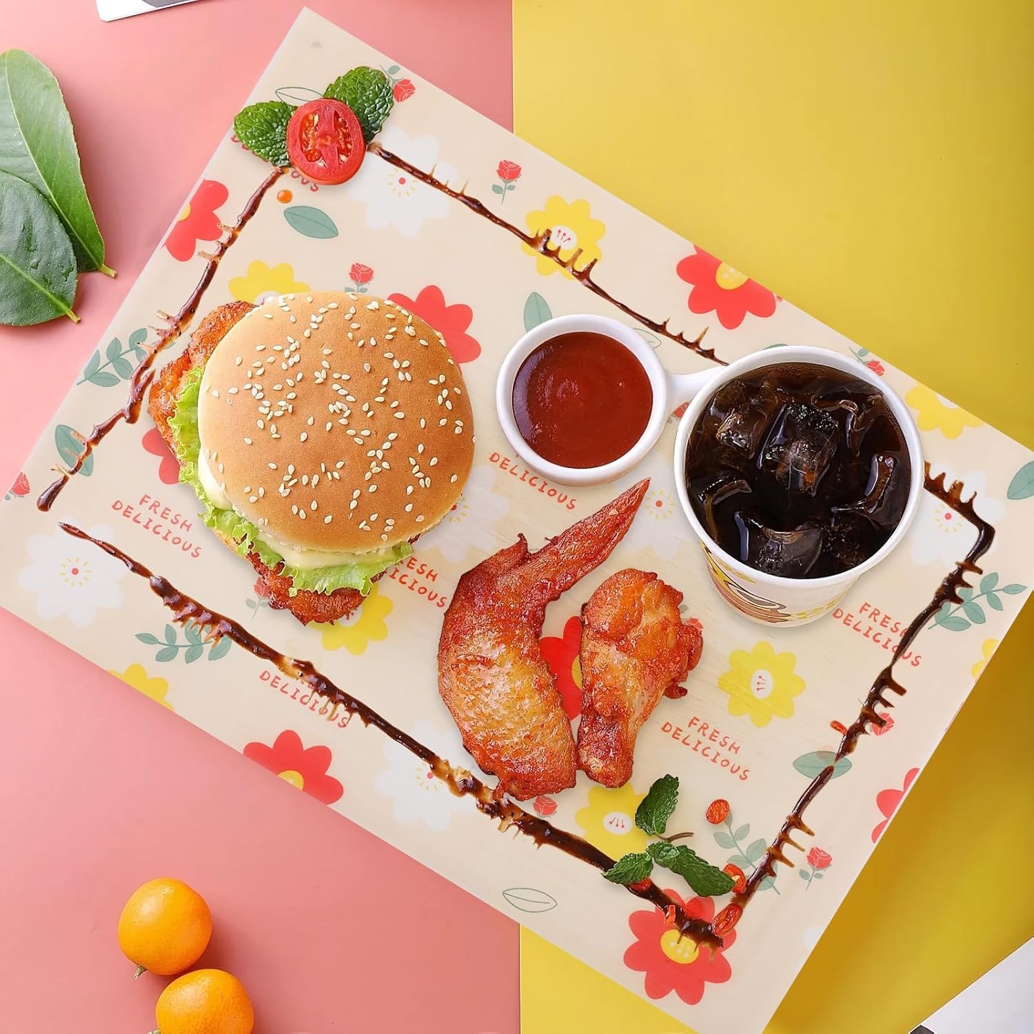100 Pcs Waxed Deli Paper Sheets Food Basket Liners Sandwich Wrap 11×15 Floral