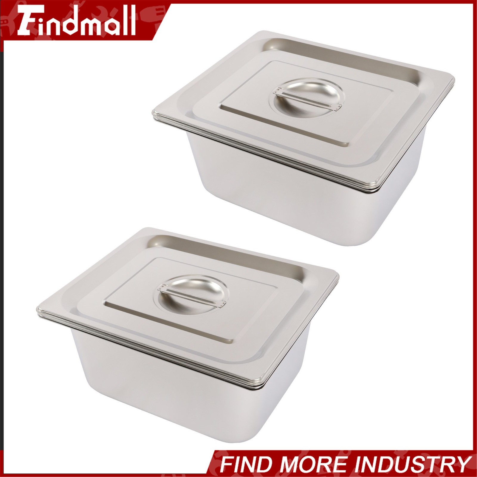 Findmall 2 Pack Hotel Pans 1/2 Size 6″ Deep Stainless Steel Steam Table with Lid